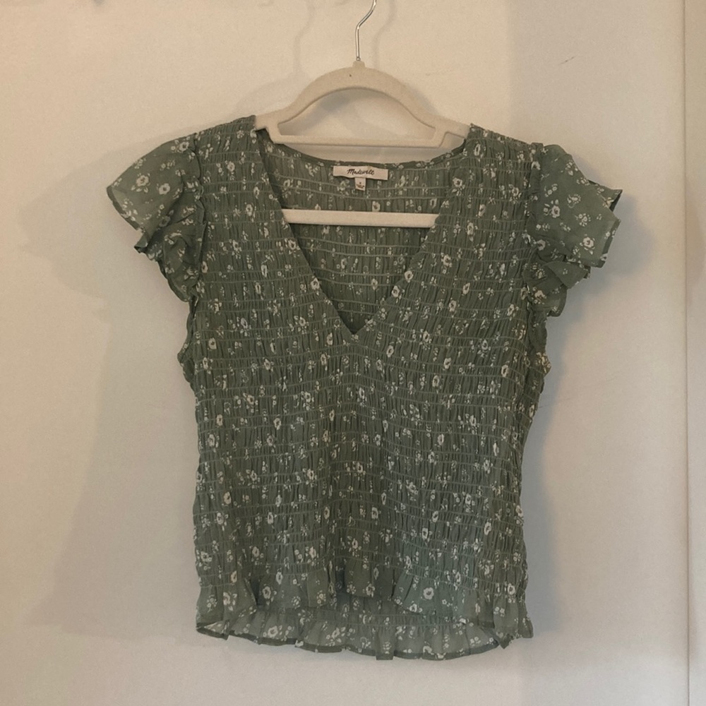 Madewell Green Floral Blouse